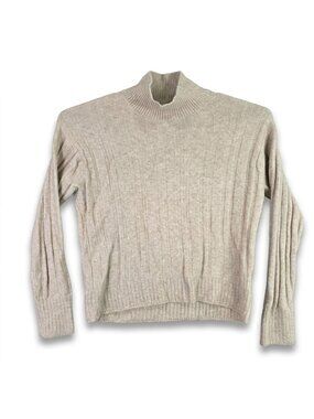 Womens J.Crew Beige Mock Neck Ribbed Knit Pullover Sweater Top Wool Blend Size M